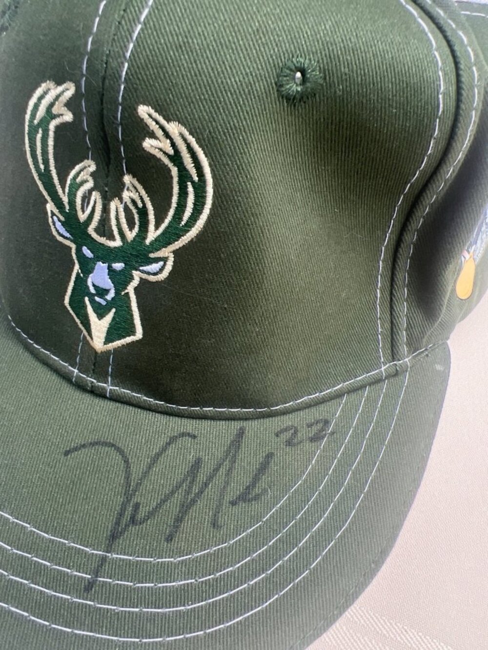 Milwaukee Bucks Autographed Snapback Hat With Embroidered Logo & Graphics BMO